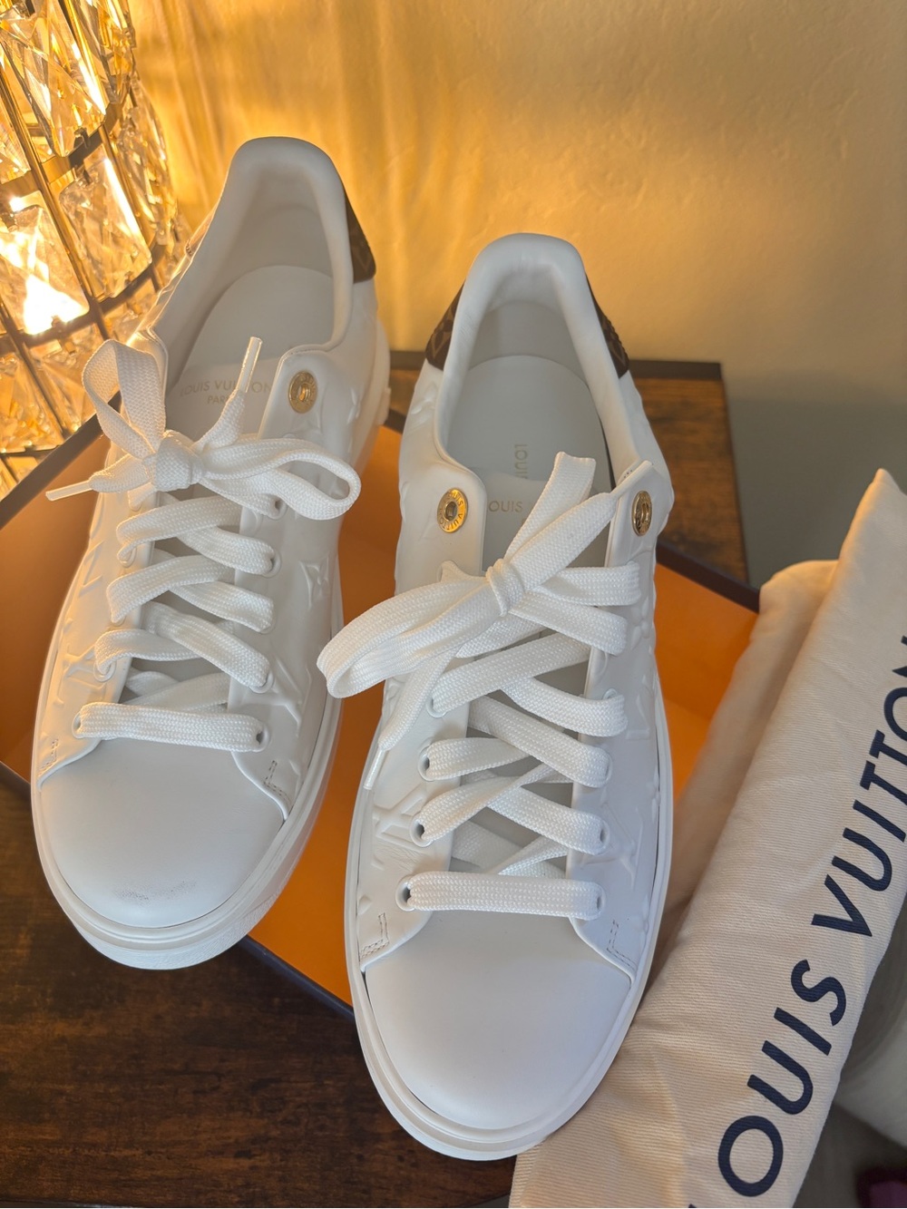 Louis Vuitton White Sneakers with Brown Monogram Heel - Picture 3 of 10